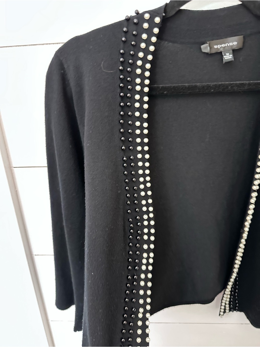 Spence VTG M black pearl lined detail open front classic old money cardigan - Picture 4 of 12